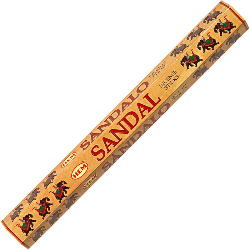 A pack of Hem hexagonal incense in Sandal flavor, with decorative elephant illustrations on the packaging.