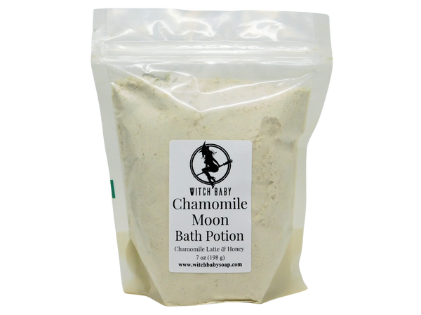 Bag of chamomile moon bath potion with brand logo on a white background