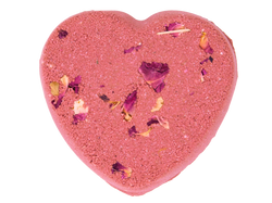 pink heart shaped bath bomb with roses on top