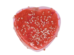 pin k heart bath bomb with red soap drizzle and white sprinkles 