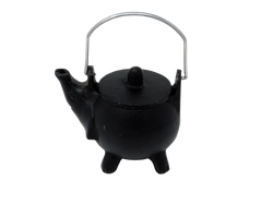 black teapot cauldron with silver handle 