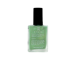 front view of gemini nail polish - polish is leafy green and has the text the description  from this listing written on the front of the bottle