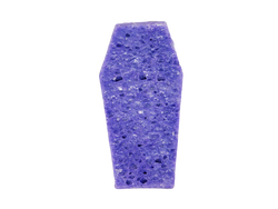 Purple sponge shaped like coffin. 